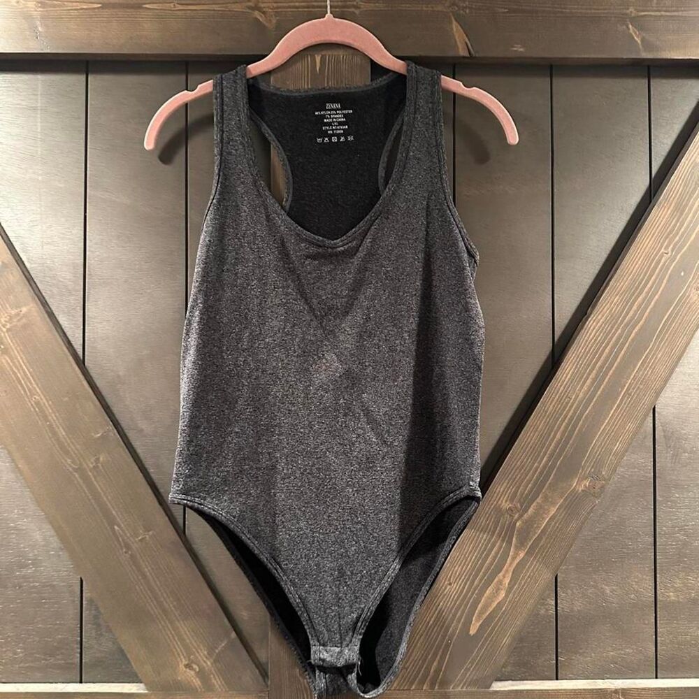 Zenana Women's Grey and Black Bodysuit
